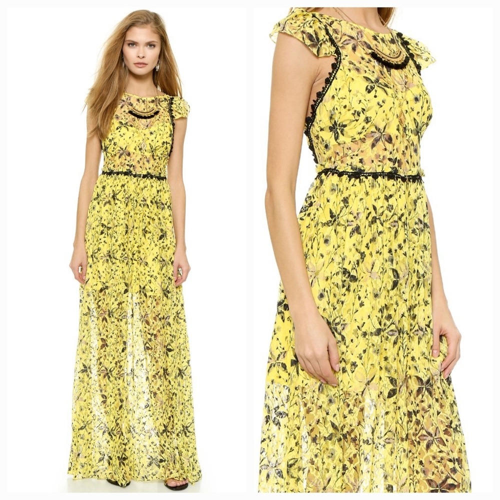 Free People Lace Cherry Blossom Maxi Dress in Yellow